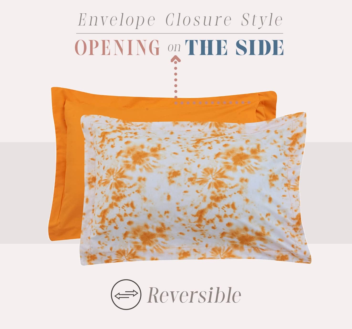 Elegant Comfort Reversible 10-Piece Comforter Set, Tie-Dye Print, Decorative Pillow and Fitted Sheet with Smart Pockets, Soft, Plush, Lightweight Material, 10pc Tie-Dye Set, Queen, Orange